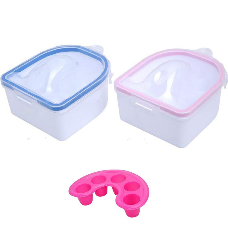 Manicure Bowl Soaker Set 2Pcs Nail Soaking Bowl Remover Art Polish Spa Tool Plastic (Pink+Blue) - BeesActive Australia