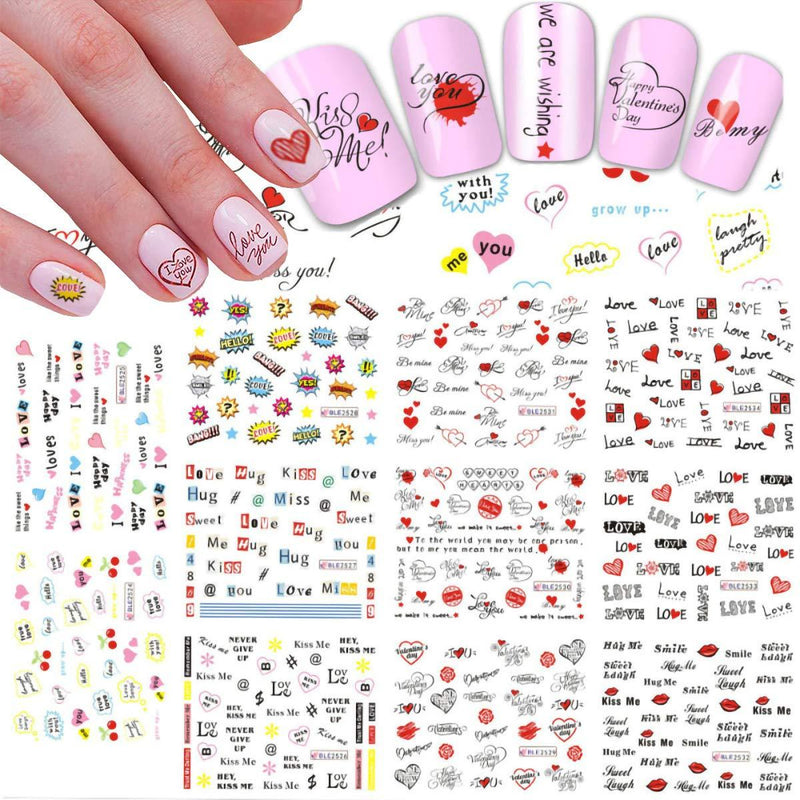 Valentine's Day Cartoon Nail Art Stickers Heart-shaped Love Sexy Lips Text Design for Girls Dating Decoration Water Transfer Nail Decals for Nails Toenails DIY Salon - BeesActive Australia