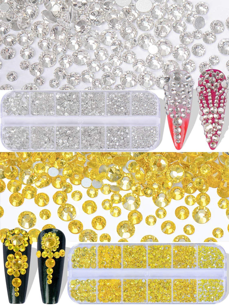 Spearlcable 5400 Pieces Crystal Nail Rhinestones Set Nail Gems Clear and Citrine Flat Back Round Beads Glass Charms for Crafts Nail Face Art Clothes Shoes Bags DIY 6 Mixed Size color A - BeesActive Australia