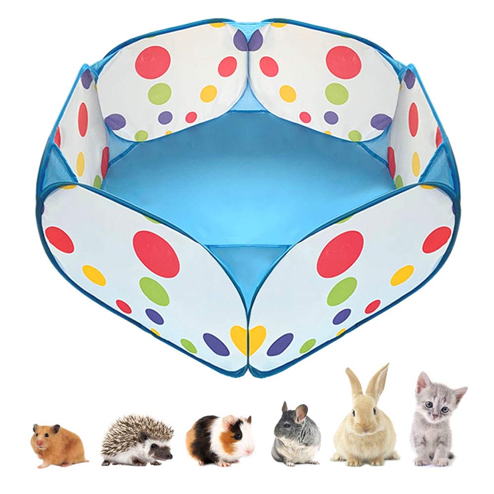 Amakunft Portable Small Animals Playpen, Outdoor/Indoor Pop Open Pet Exercise Fence, Guinea Pig Accessories Metal Wire Yard Fence C&C Cage Tent for Rabbits, Hamster, Chinchillas and Hedgehogs L 4.59ft x 18.9in Blue - BeesActive Australia