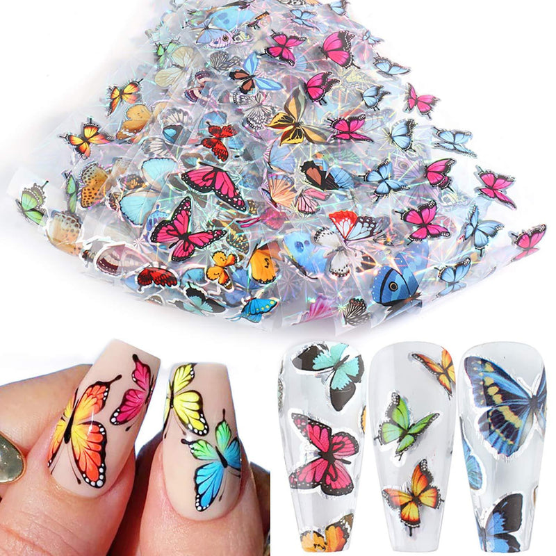 Butterfly Foil Nail Art Sticker Woman Nail Art Foil Transfer Design Laser Nail Decals Butterflies Nail Polish Adhesive Foil Self-Adhesive Design for Nail Fingernail DIY Decoration - BeesActive Australia