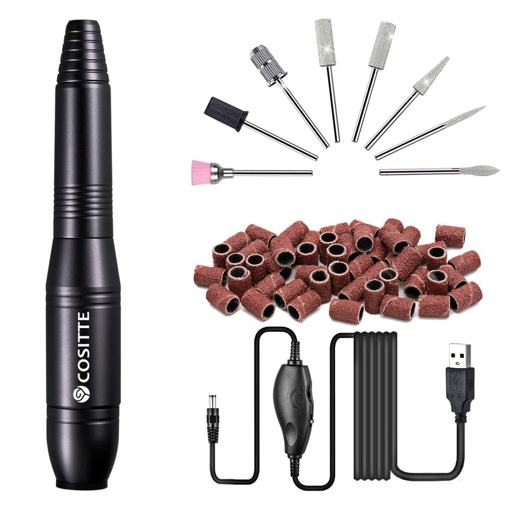COSITTE Electric Nail Drill, USB Electric Nail Drill Machine for Acrylic Nails, Portable Electrical Nail File Polishing Tool Manicure Pedicure Efile Nail Supplies for Home and Salon Use Black - BeesActive Australia