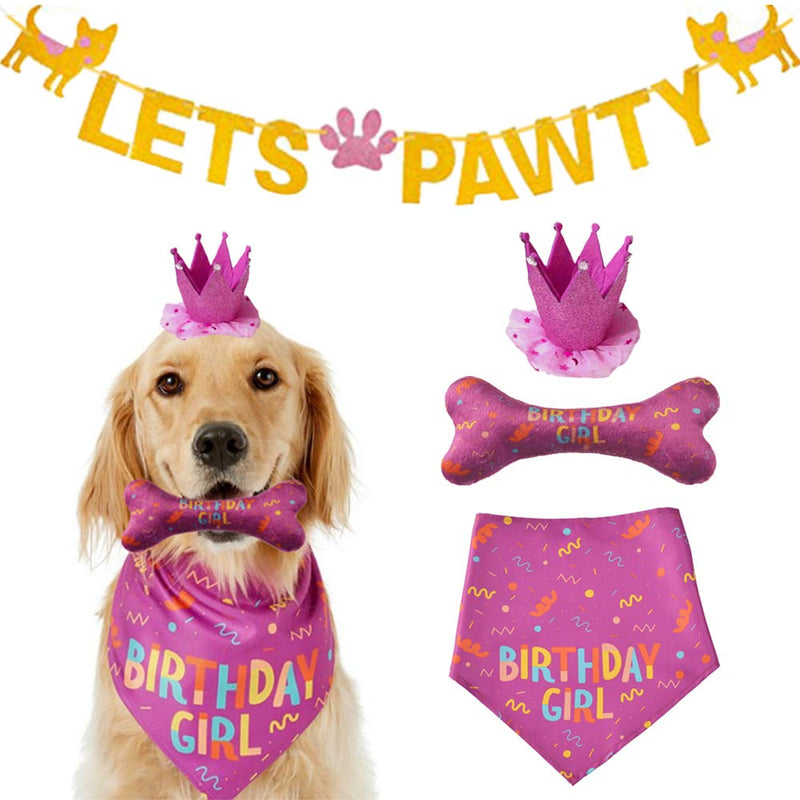 IDOLPET Dog Birthday Bandana Hat Happy Birthday Dog Toy Dog Party Set Pet Party Suppliers Dog Birthday Banner Scarf Birthday Accessories and Pet Decorations… Pink - BeesActive Australia