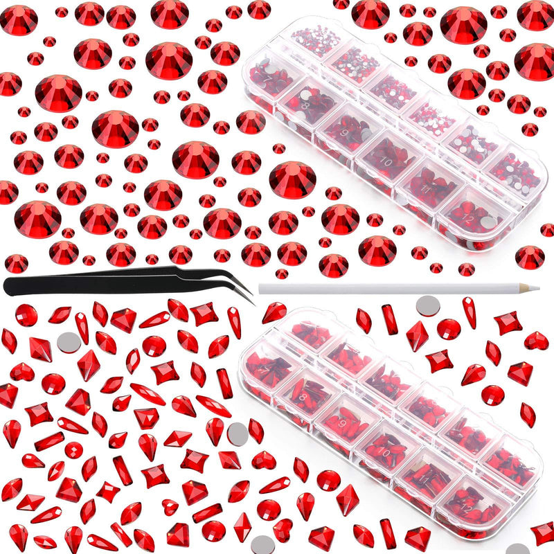 240 Pieces Multi-Shape Red Nail Rhinestones and 2016 Pieces Flatback Nail Gemstones Crystal with Rhinestone Pick Up Pen Tweezer Set for Nail Art Decoration DIY Designed - BeesActive Australia