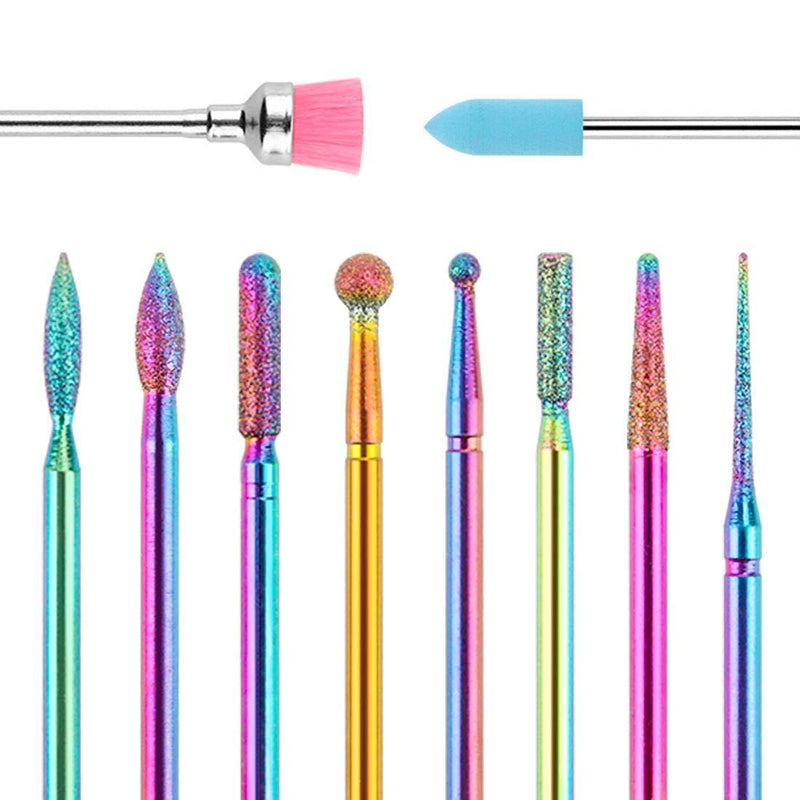 Nail Drill Bits Set, 10pcs 3/32 Inch Cuticle Drill Bits Electric Nail Drill Kit Professional Colorful 3/32 Manicure Drill Bits for Remove Acrylic Gel Home Salon Use - BeesActive Australia