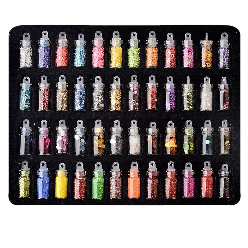 Bonnie-Sam Nail Art Sequins Decoration Kits 48 little Bottles Colorful Glitter Glass Paper - BeesActive Australia