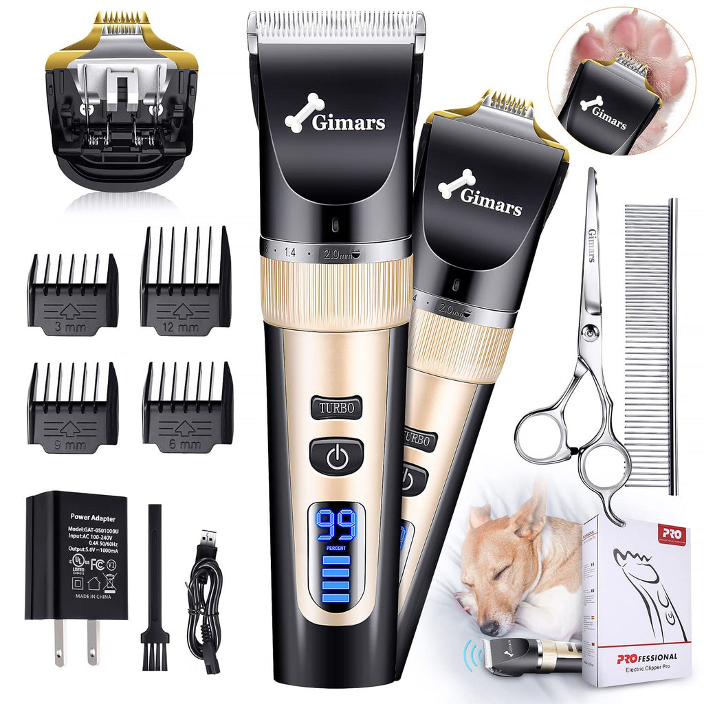 Gimars 3-Speed Low Noise Dog Hair Clippers, Rechargeable Cordless Quiet Electric LCD Display Pet Hair Thick Coats Grooming Clippers Trimmers Kit Dog Shaver Set for Dogs Cats Pet Horse 2 in 1 - Titanium Blade - BeesActive Australia