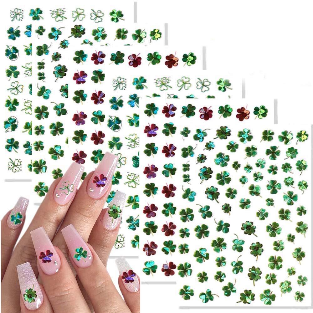 400 Pieces St. Patrick’s Day Nail Stickers Decals Self-Adhesive Design Nail Art Sticker Glitter Green Hat Nail Design Decorations for Kids Girls Women St. Patrick’s Day Nail Art Decoration 6 Sheets - BeesActive Australia