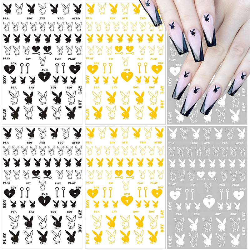 Nail Art Stickers Decal Nail Art Supplies 3D Heart Bunny Nail Decals for Nail Art DIY Self Adhesive Nail Sticker Designs Luxury Designer Nail Stickers for Nail Art Decoration Manicure (6 Sheets) C - BeesActive Australia