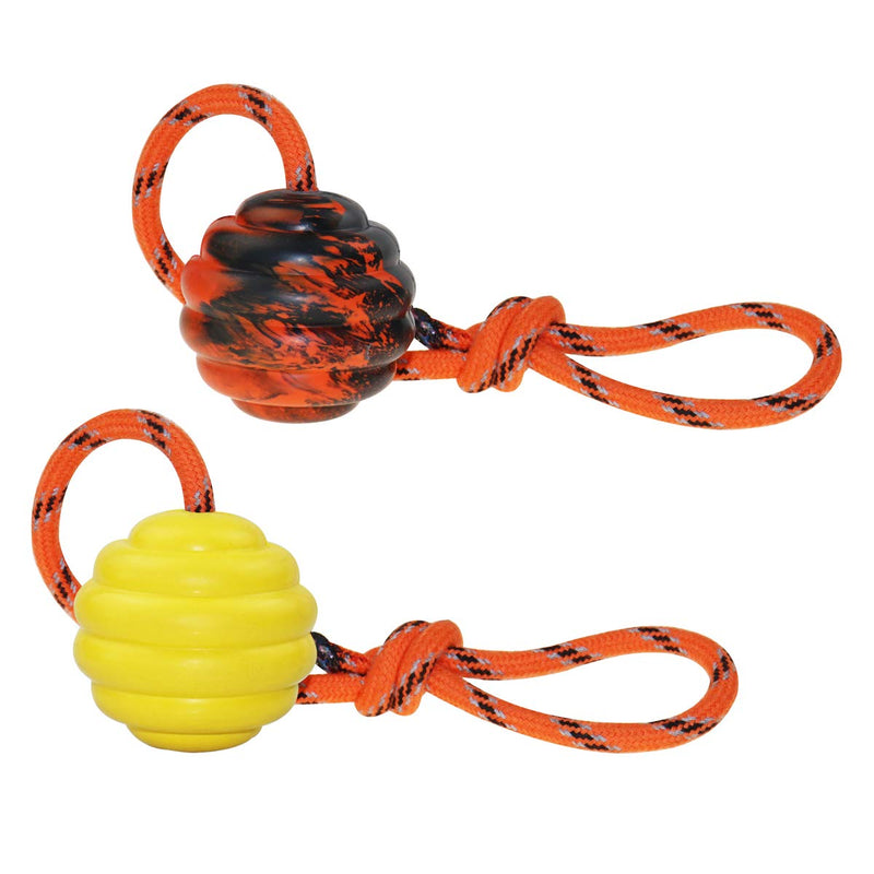 Nevperish K9 Training Ball with Rope Exercise and Reward Toy for Dogs Indestructible Dog Toy Ball with Handle for Training Pull Throw Toy tug Toy Dogs Fetch Toys Belgian Malinois Gifts Orange and Yellow - BeesActive Australia