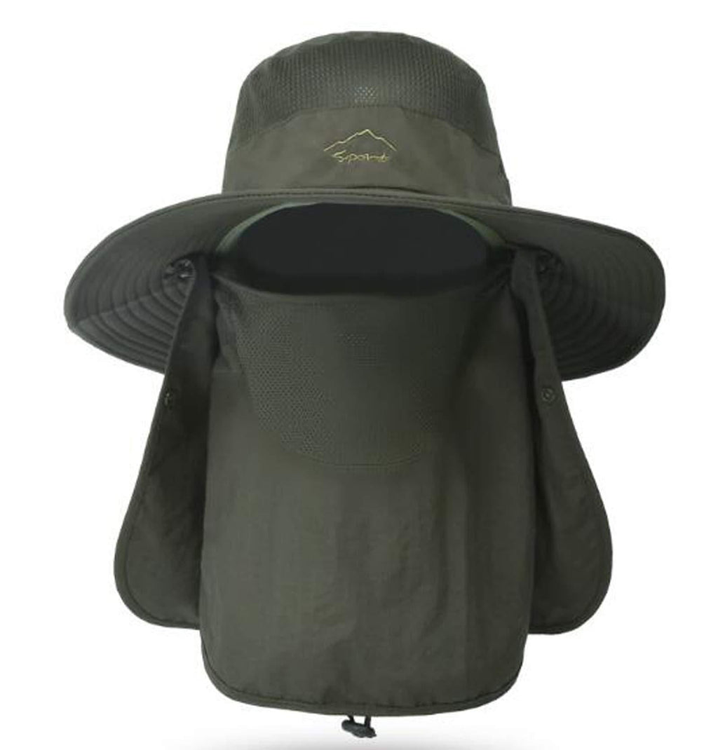 Fishing Hat for Men & Women, Outdoor UV Sun Protection Wide Brim Hat with Face Cover & Neck Flap Army Green - BeesActive Australia