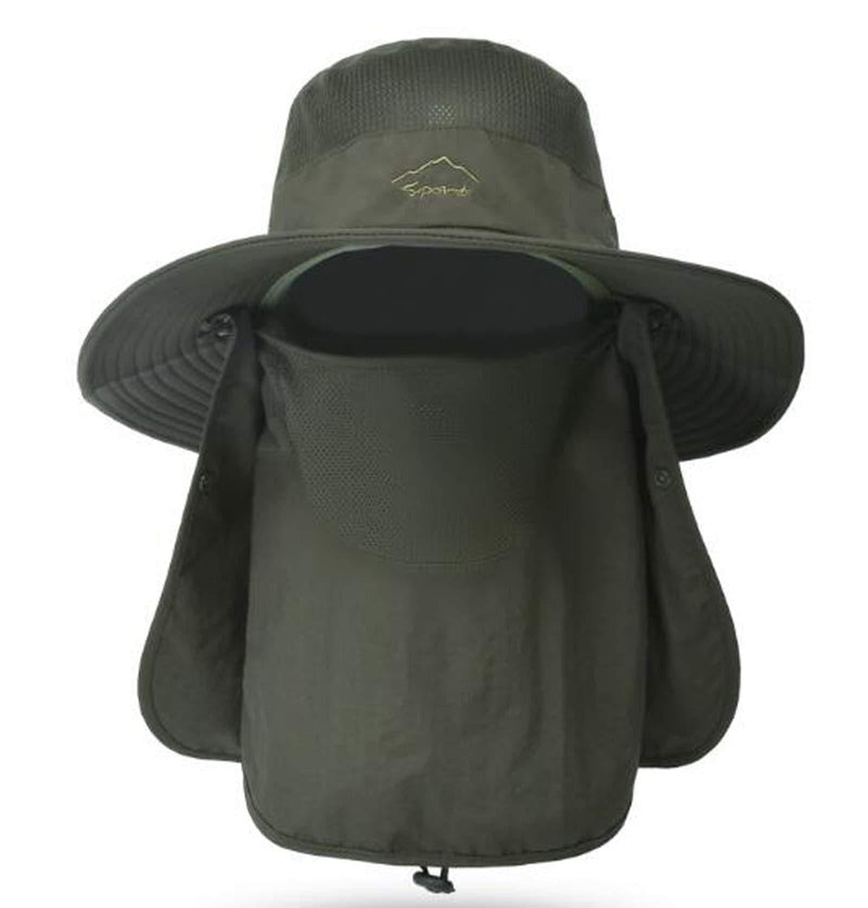 Fishing Hat for Men & Women, Outdoor UV Sun Protection Wide Brim Hat with Face Cover & Neck Flap Army Green - BeesActive Australia