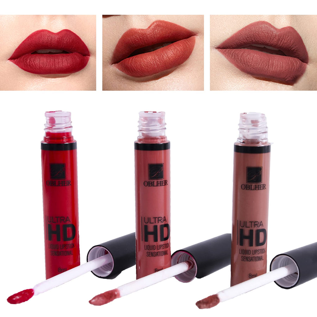 OBLHER B Three-color Liquid Lipstick, Long Lasting Waterproof Full Coverage Lip Color Include With 160 Sweet 141 Honey 119 Rouge Three Colors Red - BeesActive Australia