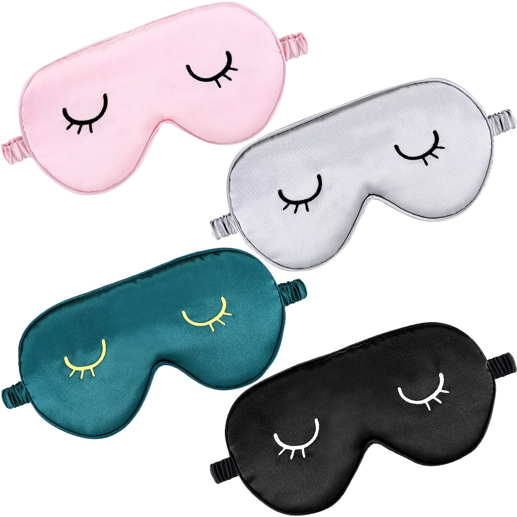 4 Pieces Sleep Eye Masks Silk Sleep Eye Cover Cute Lightweight Adjustable Eyeshade Mask Satin Night Eyeshade Covers for Women Men Sleep Travel Nap - BeesActive Australia