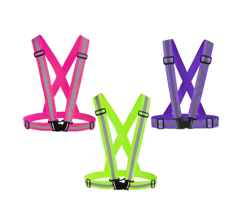 Awnuuw Reflective Vest Running Gear 3Pack, Adjustable Safety Vests High Visible Reflective Belt Straps Pink,green,purple - BeesActive Australia
