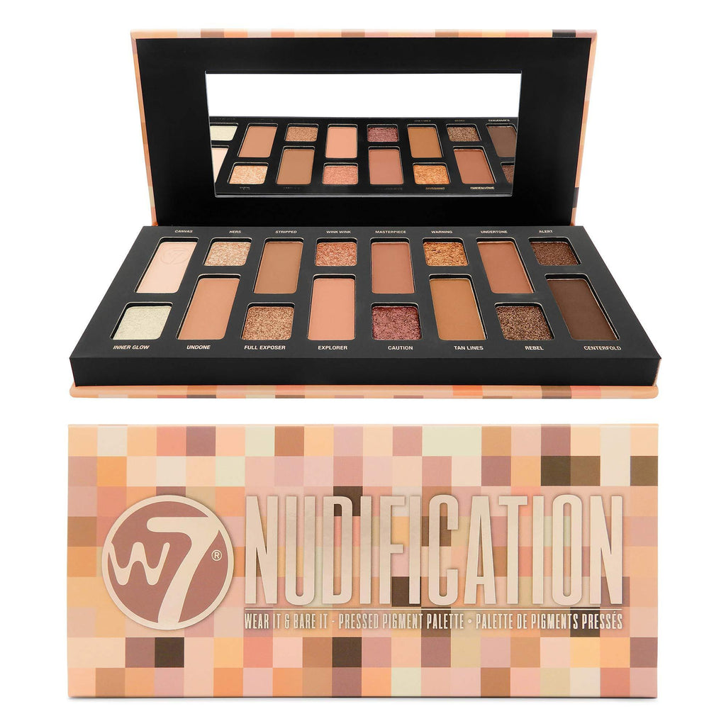 W7 | Nudification Pressed Pigment Palette Makeup | Tones: Cream Matte, Shimmer, Glitter & Toppers | Colors: Naturals, Nudes, Pinks & Browns | Cruelty Free, Vegan Makeup For Women - BeesActive Australia