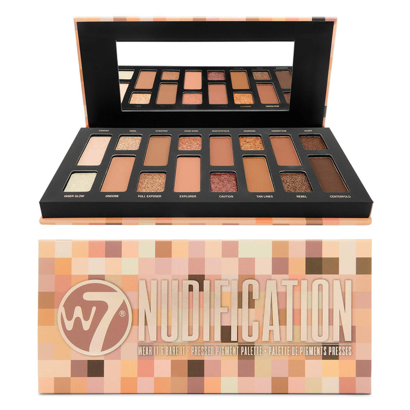 W7 | Nudification Pressed Pigment Palette Makeup | Tones: Cream Matte, Shimmer, Glitter & Toppers | Colors: Naturals, Nudes, Pinks & Browns | Cruelty Free, Vegan Makeup For Women - BeesActive Australia