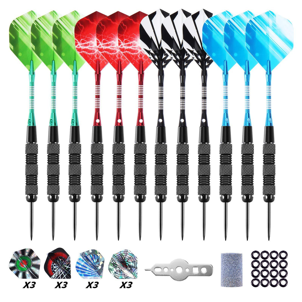 WOWKIT Steel Tip Darts Professional Set 12 Pack 20 Gram, 4 Group Team Game Set, Aluminum Shafts, Rubber O Rings, Extra Replacement Flights, Dart Sharpener, Storage Case Set1 - BeesActive Australia