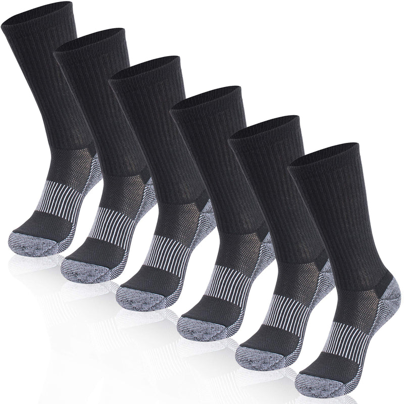 Copper Running Socks, Hissox Unisex Ankle Crew Moisture Wicking Anti Smell Sport Trekking Hiking Cushion Socks 6 Pairs-black-crew-moisture Wicking Socks L:Men 10.5-13;Women 11.5-14 - BeesActive Australia