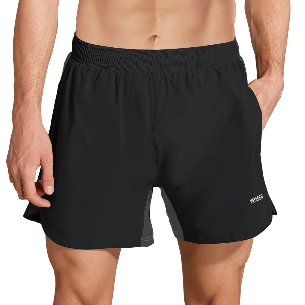 VAYAGER Men's 5 Inch Running Shorts Quick Drying Workout Athletic Performance Shorts with Liner and Zipper Pocket Black Gray XX-Large - BeesActive Australia