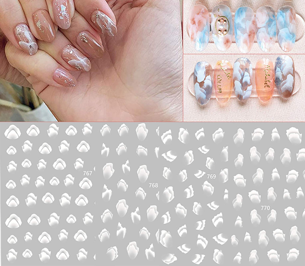 Simple Hill Pattern Nail Art Stickers Decals,3D Self-Adhesive White Shell Style Hills Nail Design for Women Girls,4 Sheets DIY Acrylic Nail Supplies,Manicure Tips Nails Decoration - BeesActive Australia