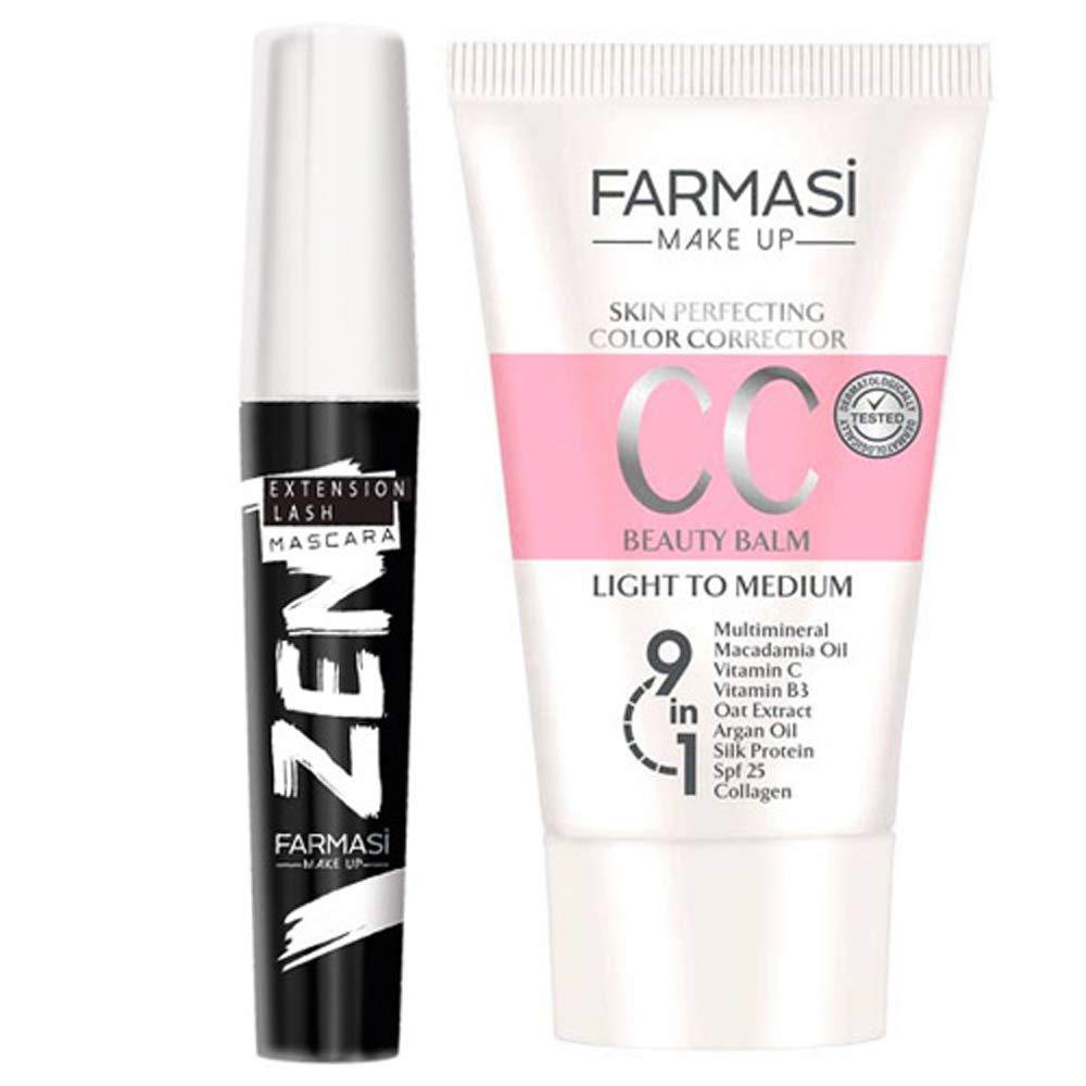 Farmasi CC Cream 9'in 1 - 50 ML -1.7 -FL.OZ.- Light to Medium - Beauty Balm - Zen Mascara Extension Lash 8 ML - 0.27 FL.OZ. - BeesActive Australia