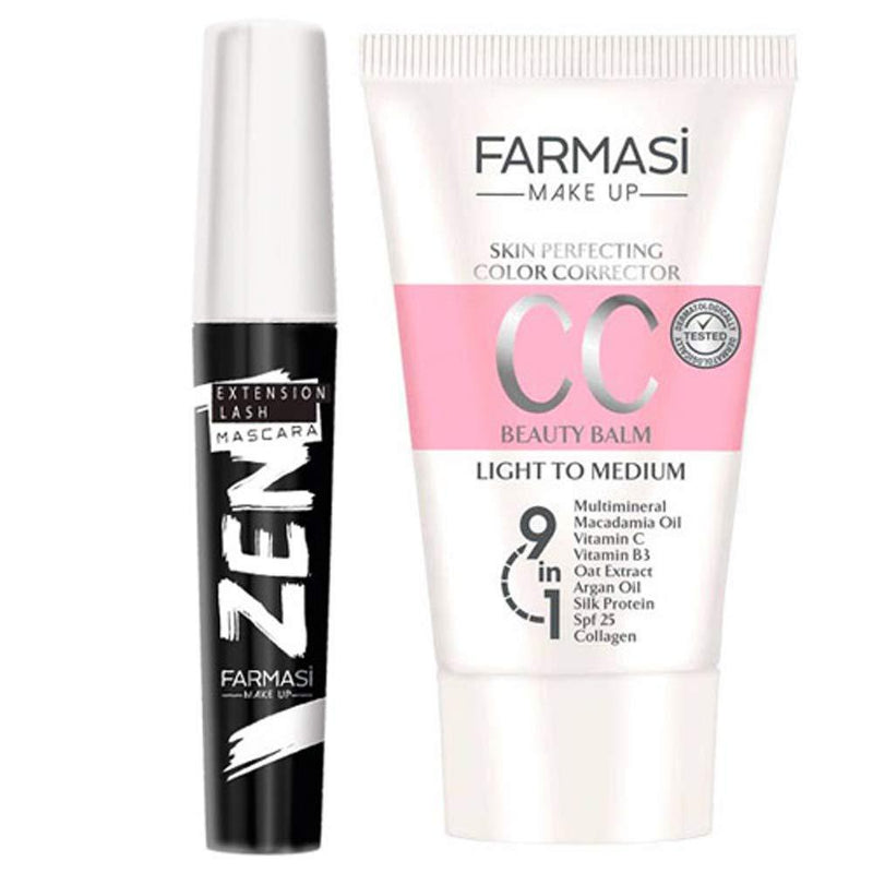 Farmasi CC Cream 9'in 1 - 50 ML -1.7 -FL.OZ.- Light to Medium - Beauty Balm - Zen Mascara Extension Lash 8 ML - 0.27 FL.OZ. - BeesActive Australia
