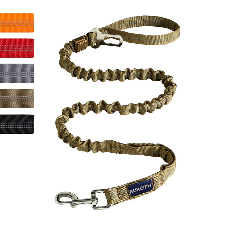 AUROTH Heavy Duty Bungee Dog Leash for Medium Large Breed Dogs, No Pull for Shock Absorption with Car Seat Belt, 2 Padded Handles 4.5FT 6FT Training Dog Leash MAX: 6 FT Army Yellow - BeesActive Australia
