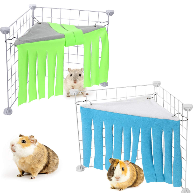 2 Pieces Guinea Pig Hideout Small Animal Corner Fleece Hideaway Cute Ferret Hammock and Sleeping Bed for Ferrets Chinchillas Small Pets Grey with Blue, Grey with Green, Patternless - BeesActive Australia