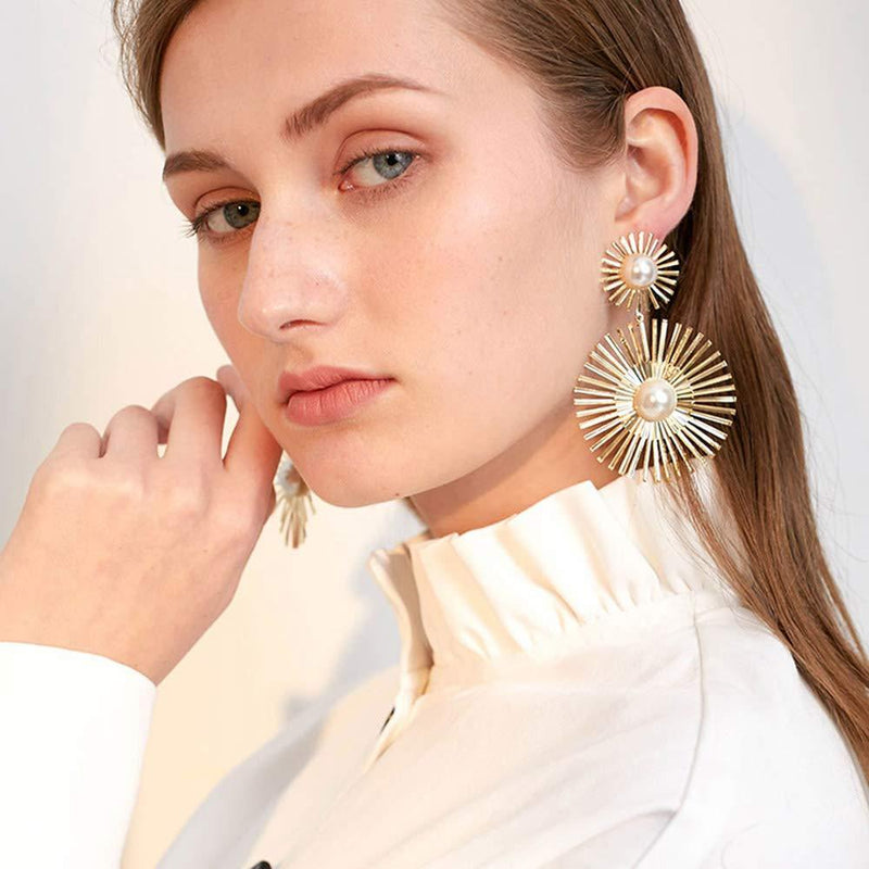 Xerling Statement Pearl Dangle Hoop Earrings Tassel Stud Earrings for Women Girls Gold Drop Hanging Earrings - BeesActive Australia