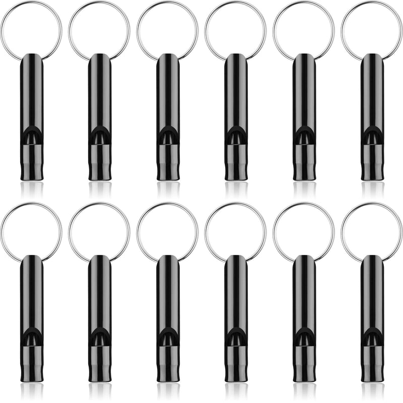 Weewooday 12 Pieces Emergency Whistle with Keychain Aluminum Whistle Hiking Camping Survival Aluminum Whistle Loud Sound Emergency Whistles for Camping Hiking Hunting Outdoors Sports Black - BeesActive Australia