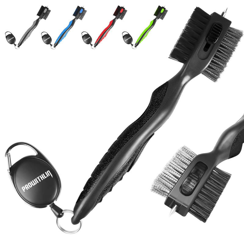 Golf Club Brush and Golf Club Groove Cleaner 2 in 1, 2ft Retractable Zip-line Metal Buckle and Retractable Sharp Pick, Multifunctional Brush Head with Nylon and Wire Bristles Black Upgraded - BeesActive Australia