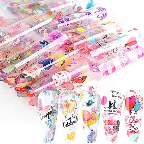 Valentine's Day Nail Art Foil Transfer Stickers，CHANGAR 10 Sheets Valentine Heart Love Nail Foil Adhesive Decals Stickers Sexy Lips Romantic Love Cupid Starry Sky Manicure Transfer Tips Nail Art DIY Decoration Kit - BeesActive Australia