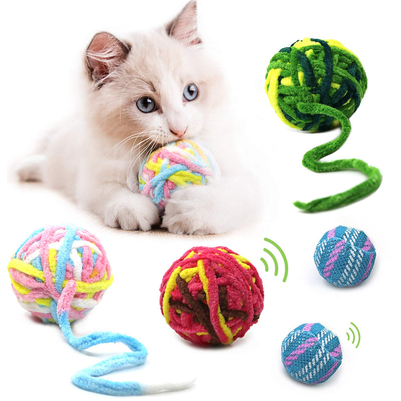 Cat Toys Balls Colorful Yarn with Bell Cat Chase Balls, Rainbow Woolen Yarn Balls, Furry Rattle Ball for Kitty and Kittens—Pack of 5 - BeesActive Australia