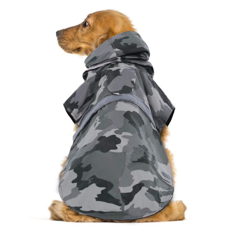 KOESON Dog Raincoat Waterproof Pet Rain Jacket, Reflective Adjustable Dog Rain Poncho Slicker with Leash Hole, Camouflage Lightweight Rainproof Hoodie Clothes for Medium Large Dogs Grey XX-Large Grey Camo - BeesActive Australia