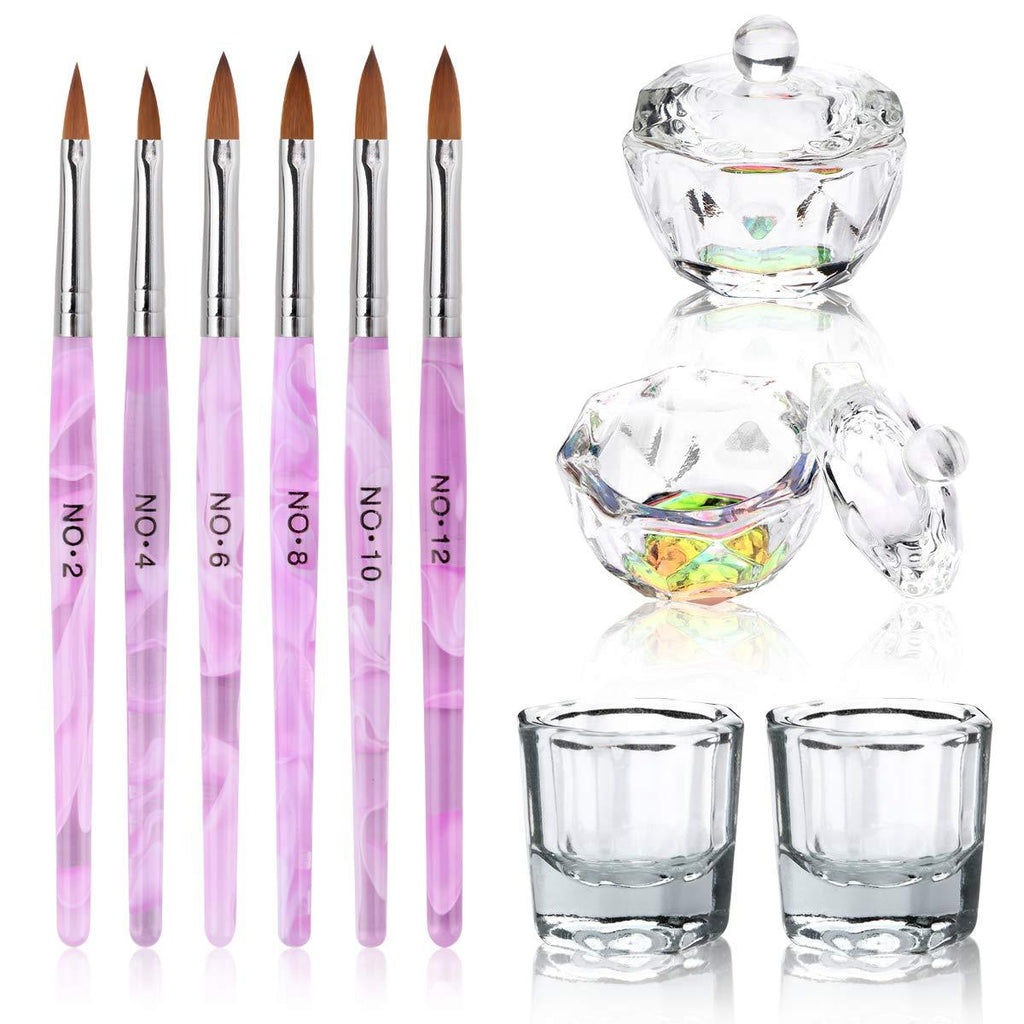 Acrylic Nail Brush Dappen Dish Set, 6PCS Nail Art Pen and 4PCS Crystal Dappen Dish for Acrylic Nails, Manicure Bowl Cup Glass Container for Acrylic Liquid Nail Tool Kit - BeesActive Australia