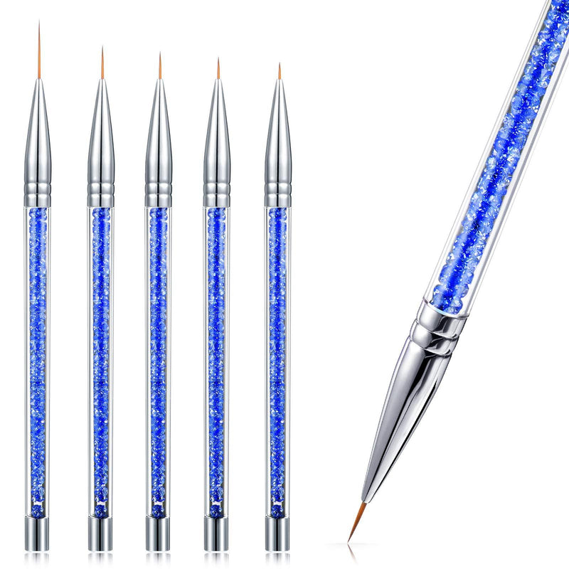 5 Pieces Nail Art Liner Brushes for Acrylic Manicure Pedicure Acrylic Nail Brush Pen Nail Painting Drawing Pen with Shiny Handle, Different Size 5/7/ 9/11/ 20 mm (Blue Rhinestones) Blue Rhinestones - BeesActive Australia