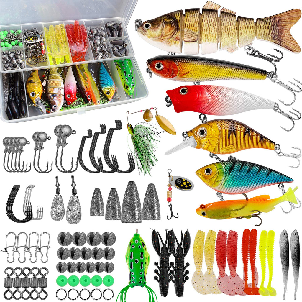 Fishing Lures Baits Tackle Fishing Accessories Kit Including Crankbaits, Spinnerbaits,Jig Hooks, Plastic Worms, Topwater Lures, Tackle Box and Fishing Gear Lures Kit Set - BeesActive Australia