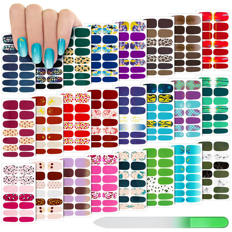 336 Pieces 24 Sheets Full Wraps Nail Polish Stickers Strips Self-Adhesive Full Cover Nail Art Decals with Nail File for Women Girls DIY Decorations (Gradient Style) Gradient Style - BeesActive Australia