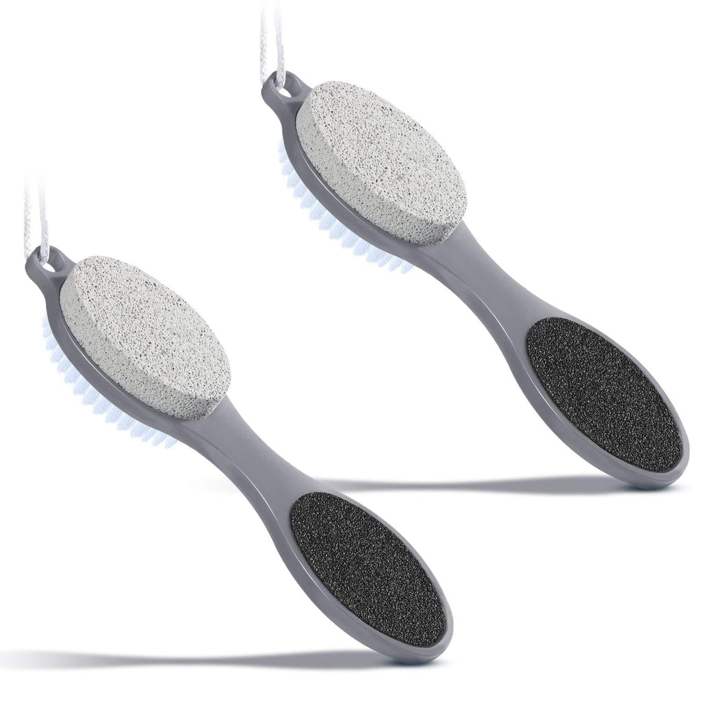 2 Pieces 4 in 1 Pedicure Tool Foot Scrubber Brush Foot File Callus Remover with Foot Rasp, Pumice Stone, Nail Cleaning Brush and Sand Paper for Dry and Wet Foot Care Dead Skin Remover (Gray) Gray - BeesActive Australia