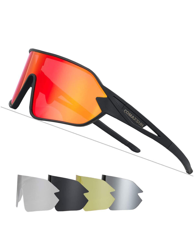 COMAXSUN Polarized Cycling Sunglasses with 5 Interchangeable Lenses for Men Women Anti-UV400 Bike Sports Glasses Black - BeesActive Australia