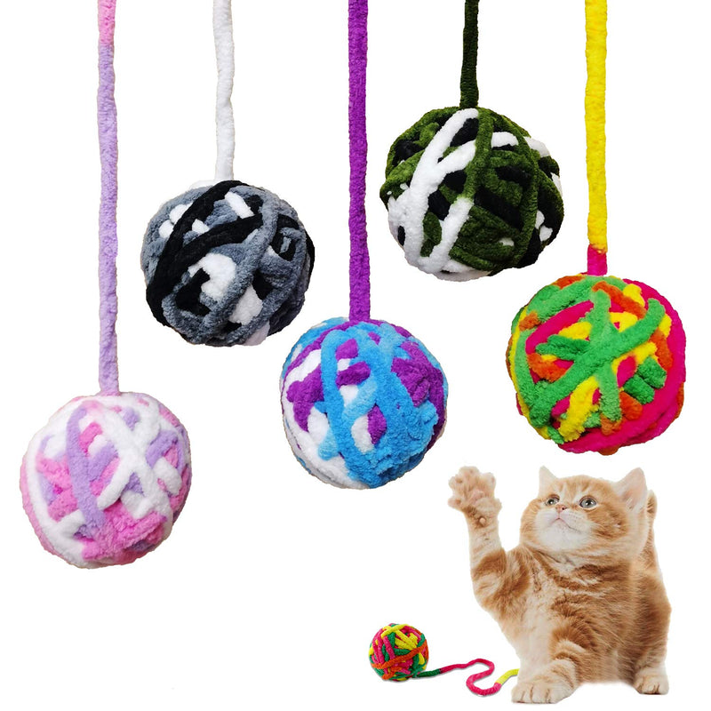 Cat Toy Balls - 5 PCS Colorful Yarn Cat Balls Built-in Bell Cat Toys Interactive Kitten Toys Cat Ball Toys for Cats Kitten - BeesActive Australia
