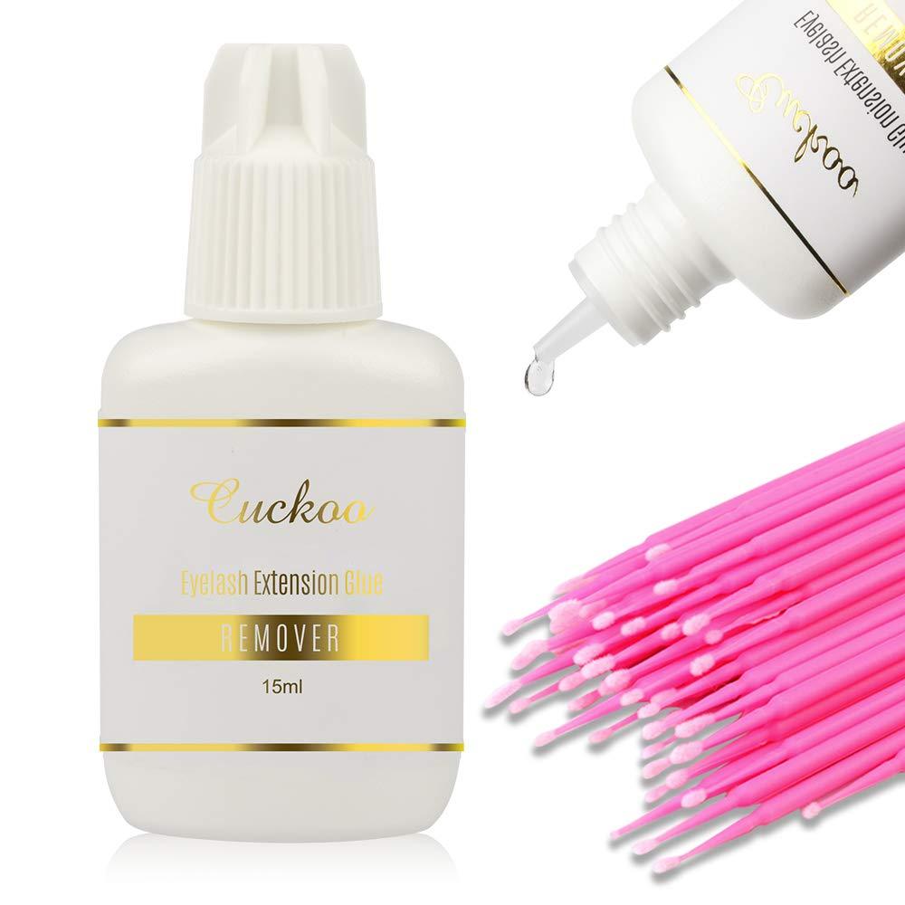 Cuckoo Eyelash Extension Remover,1 Bottle 15ml Gel Remover with 100pcs Micro Applicator Brushes Kit for Eyelash Extension Clear Professional Eyelash Extensions Use Only Quickly and Easily Removes Remover-15ml - BeesActive Australia
