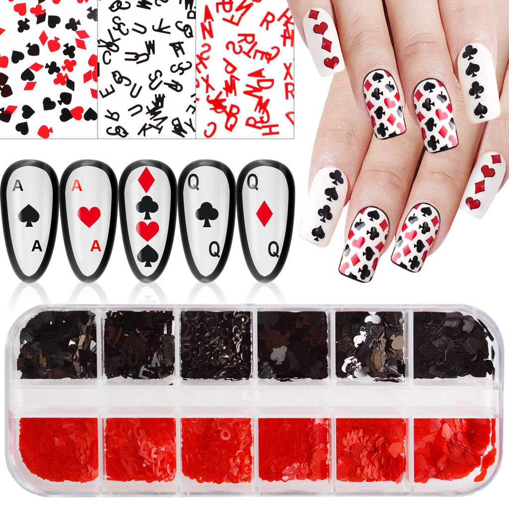 EBANKU 12 Grids Playing Card Style Nail Art Sequins, Numbers Letter Graphics Shape Poker Nail Sequin Nail Accessories For Women Girls Nail Art Design Decoration and Resin Molds DIY - BeesActive Australia