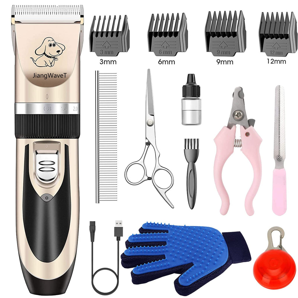 JiangWaveT Dog Cat Clippers Grooming Kit - Professional Cordless Rechargeable Dog Clippers，Low Noise & Suitable Horse Cat Dog Hair Clippers Shaver Tools Gold - BeesActive Australia