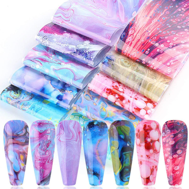 Starry Nail Foils 10 Pcs Glue Transfer Nail Art Foils for Nail Art Designs Abstract Fluid Sky Nail Art Stickers Decals Women Girls Kids Manicure Tips Finger Toe Nail Charms Beauty Nail Accessories - BeesActive Australia