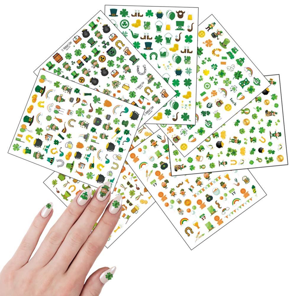 3D St.Patrick's Day Nail Art Stickers Lucky Clover Nail Decals Shamrock Green Leaf Dollar Coins Spring Design Nail Art Supplies Self Adhesive Nail Stickers for Acrylic Nail Decorations 7 Sheets - BeesActive Australia