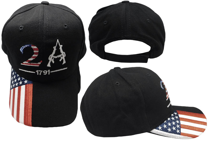 2A 2nd Amendment 1791 USA Flag On Bill Black White 100% Cotton Adjustable Embroidered Hat Cap One Size Multi - BeesActive Australia