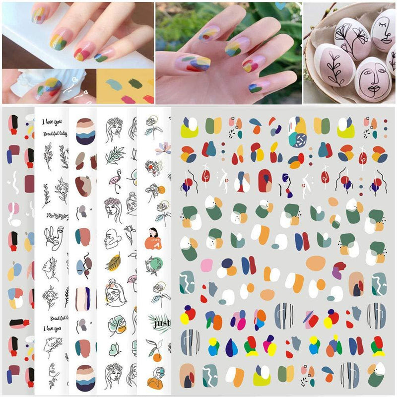 Graffiti Fun Nail Art Stickers Decal 3D Self-Adhesive Abstract Face Curve Graffiti Nail Design for Acrylic Nail Supplies,DIY Nail Decorations for Women Girls Kids 6 Sheets - BeesActive Australia