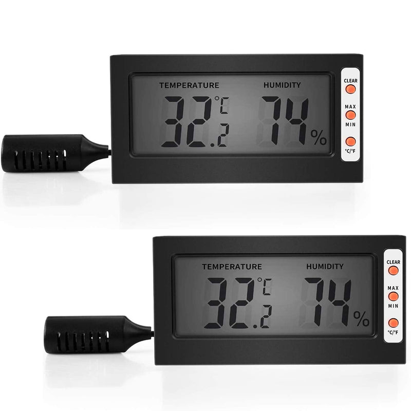 Simple Deluxe Digital Thermometer and Hygrometer with Humidity Probe for Reptile Tank/Egg Incubator Easy to Read, Thermo&Hygro Meter, Black 2-Pack - BeesActive Australia